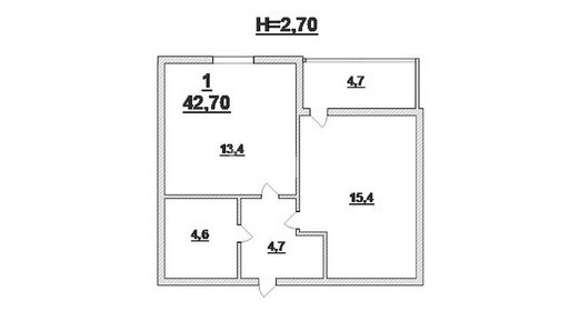 Квартира 42,7 м², 1-комнатная - изображение 1