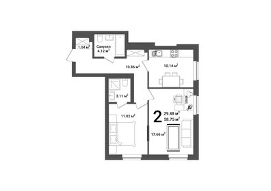 Квартира 58,8 м², 2-комнатная - изображение 1