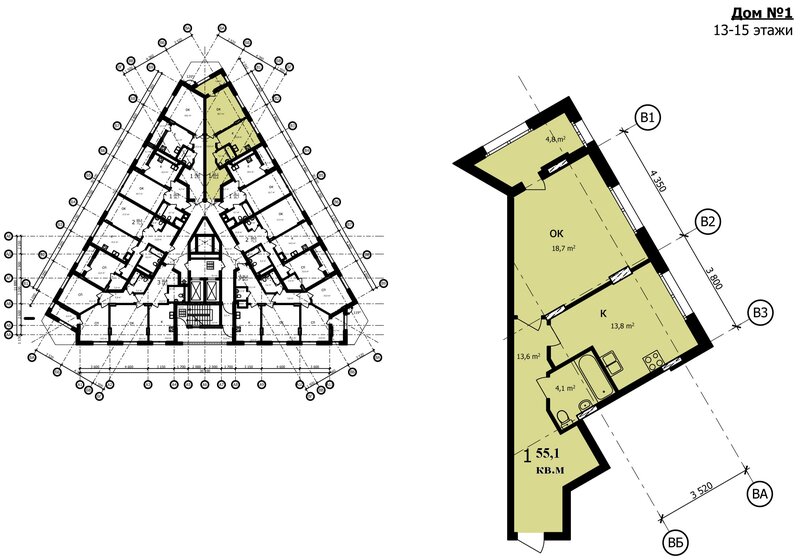 55 м², 1-комнатная квартира 14 342 845 ₽ - изображение 1