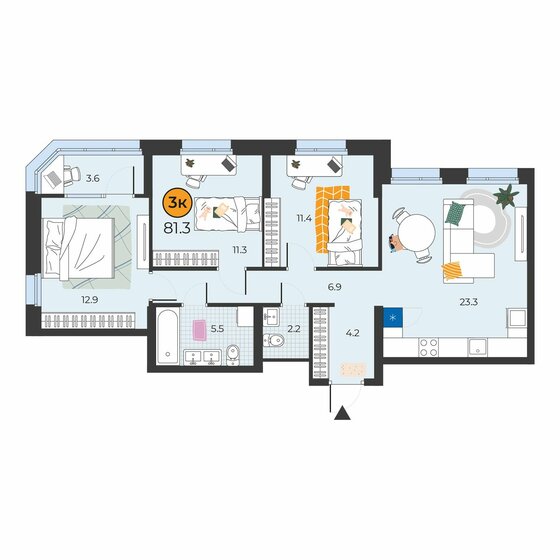81,3 м², 3-комнатная квартира 10 360 470 ₽ - изображение 1