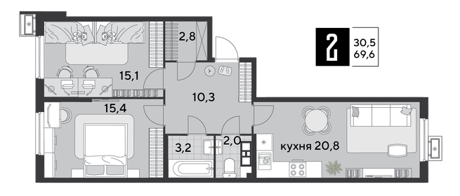 69,4 м², 2-комнатная квартира 11 464 880 ₽ - изображение 29