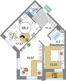 Квартира 68,2 м², 2-комнатная - изображение 1