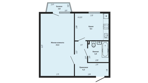 43,5 м², 1-комнатная квартира 3 600 000 ₽ - изображение 82