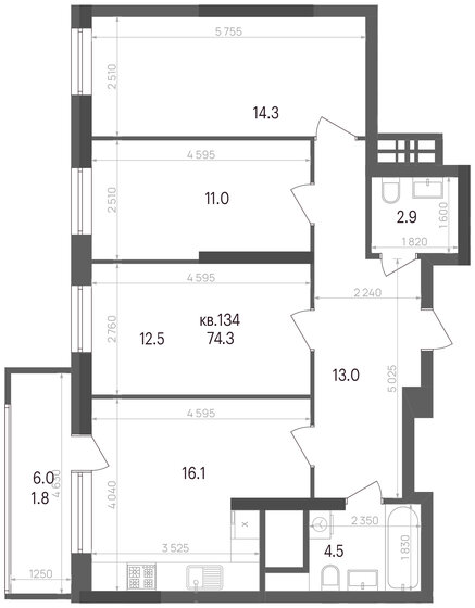 74,3 м², 3-комнатная квартира 8 266 730 ₽ - изображение 25
