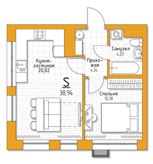 38,9 м², 1-комнатная квартира 3 894 000 ₽ - изображение 7