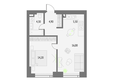 Квартира 44,9 м², 1-комнатная - изображение 1