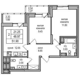45,4 м², 2-комнатная квартира 10 237 728 ₽ - изображение 24