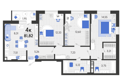 Квартира 81,8 м², 4-комнатная - изображение 1