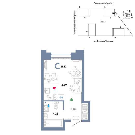 21,3 м², квартира-студия 4 290 000 ₽ - изображение 1
