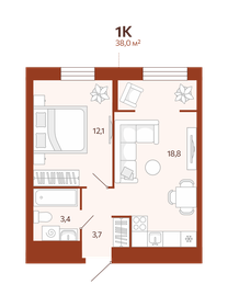 41 м², 1-комнатная квартира 5 800 000 ₽ - изображение 44