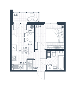 30 м², 1-комнатная квартира 3 930 000 ₽ - изображение 34