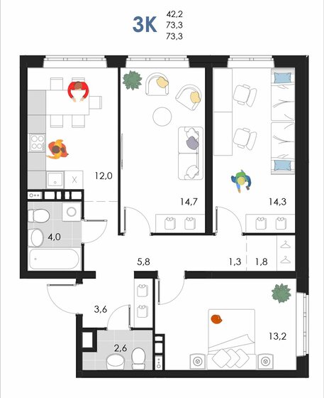 73,3 м², 3-комнатная квартира 7 850 430 ₽ - изображение 1