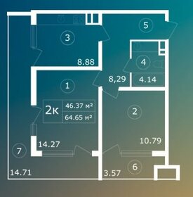 Квартира 64,7 м², 2-комнатные - изображение 1