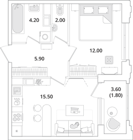 43 м², 1-комнатная квартира 9 190 000 ₽ - изображение 114