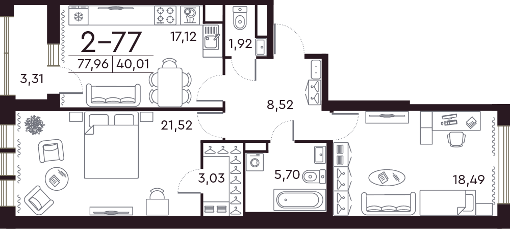 78,1 м², 2-комнатная квартира 32 749 038 ₽ - изображение 1