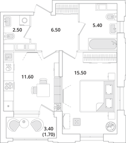 Квартира 43,2 м², 1-комнатная - изображение 1