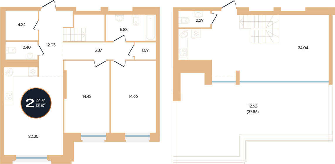 131,9 м², 2-комнатная квартира 44 835 800 ₽ - изображение 1