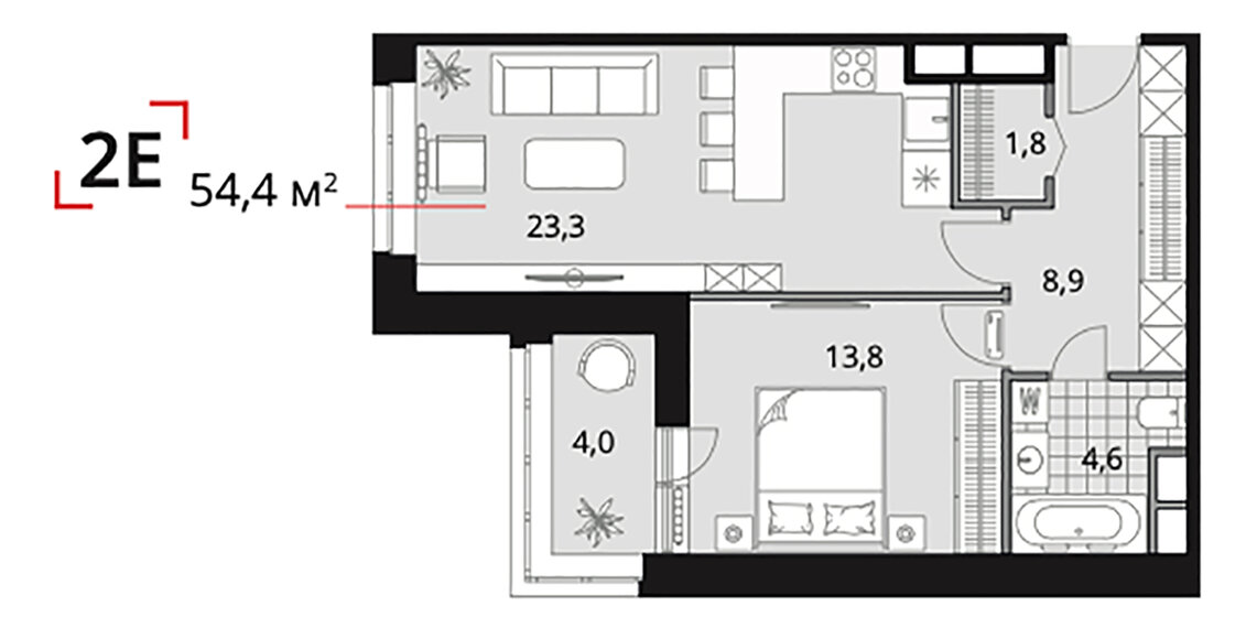 54,4 м², 2-комнатная квартира 16 316 000 ₽ - изображение 23