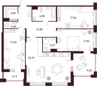 Квартира 129,2 м², 3-комнатная - изображение 1