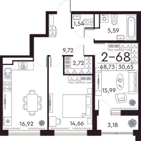 Квартира 68,9 м², 2-комнатная - изображение 1