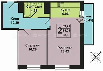 Квартира 71 м², 2-комнатная - изображение 4