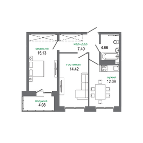 Квартира 57,4 м², 2-комнатная - изображение 1