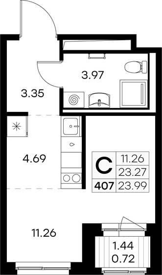 24 м², квартира-студия 4 089 999 ₽ - изображение 1