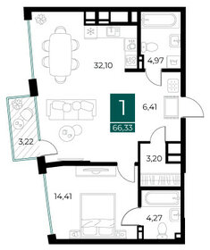 Квартира 66,3 м², 1-комнатная - изображение 1