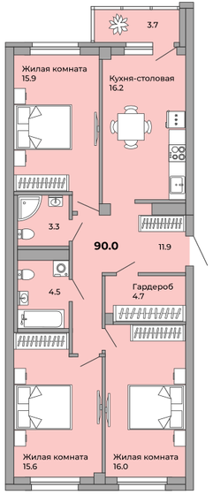 90 м², 3-комнатная квартира 10 440 000 ₽ - изображение 1