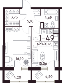 50,9 м², 1-комнатная квартира 21 890 000 ₽ - изображение 132