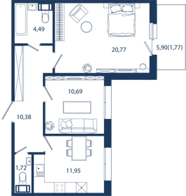 62,1 м², 2-комнатная квартира 11 300 000 ₽ - изображение 70