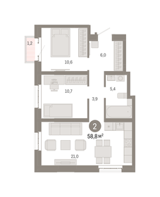 Квартира 58,8 м², 2-комнатная - изображение 1