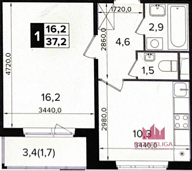 37,2 м², 1-комнатная квартира 8 600 000 ₽ - изображение 1