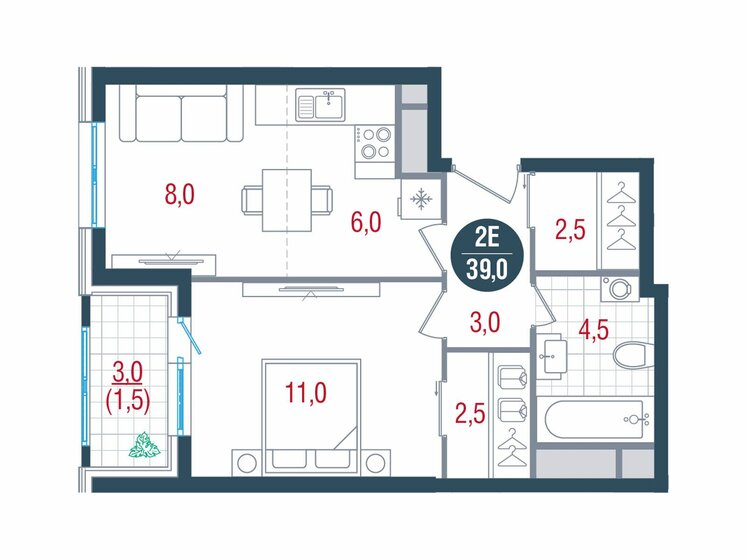 39 м², 2-комнатная квартира 14 238 315 ₽ - изображение 6