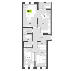 Квартира 88,9 м², 3-комнатная - изображение 1