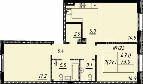 Квартира 73,9 м², 2-комнатная - изображение 1