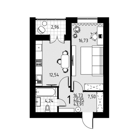 41 м², 1-комнатная квартира 4 650 000 ₽ - изображение 1