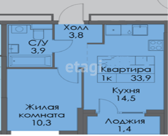 Квартира 33,9 м², 1-комнатная - изображение 1