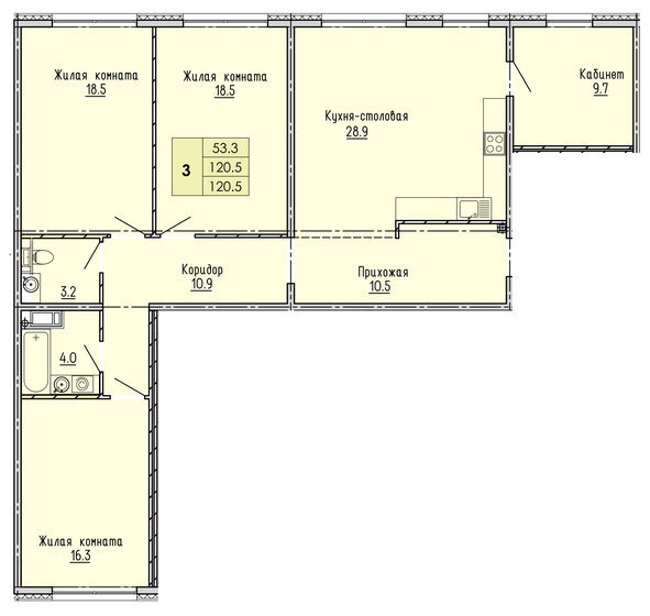 120,5 м², 3-комнатная квартира 11 809 000 ₽ - изображение 1