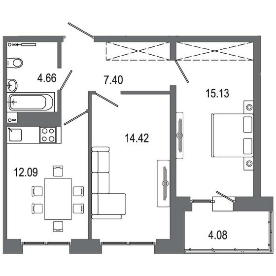 57,4 м², 2-комнатная квартира 8 265 030 ₽ - изображение 1