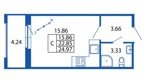 Квартира 25 м², студия - изображение 2