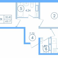 Квартира 63,2 м², 2-комнатная - изображение 2