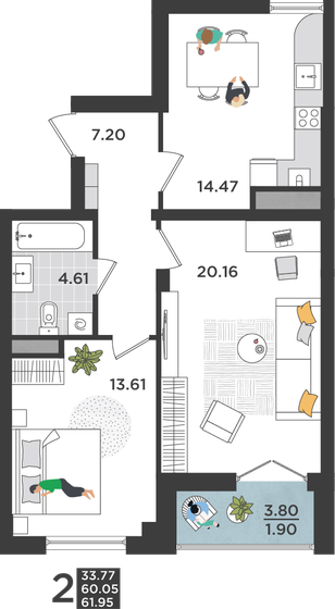 63,9 м², 2-комнатная квартира 8 745 471 ₽ - изображение 1