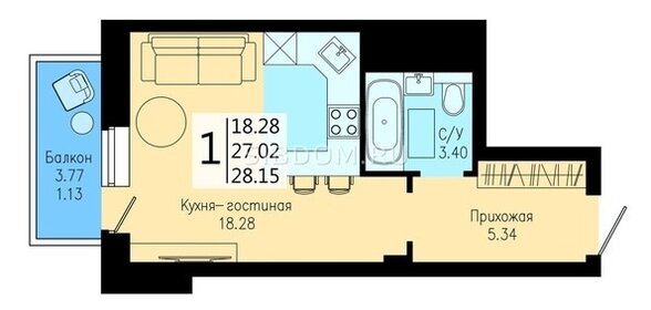 Квартира 28,2 м², 1-комнатная - изображение 1