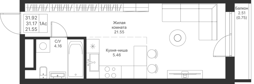 32 м², квартира-студия 7 950 000 ₽ - изображение 43