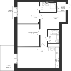 Квартира 68,9 м², 2-комнатная - изображение 3