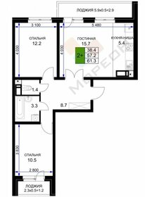 Квартира 62,6 м², 2-комнатная - изображение 1