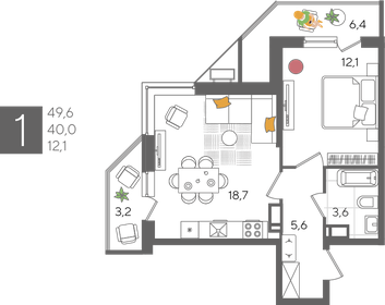 49,6 м², 1-комнатная квартира 12 404 960 ₽ - изображение 14