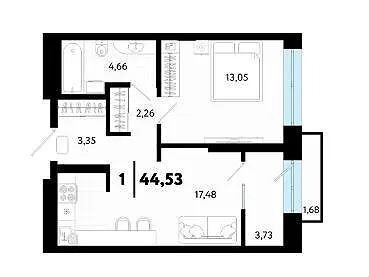 Квартира 44,5 м², 1-комнатная - изображение 5