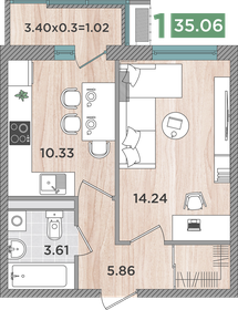 Квартира 35,1 м², 1-комнатная - изображение 1